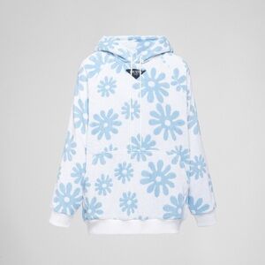 PRADA Men's Jacquard Cotton Terrycloth Hooded Floral Hoodie Poncho Medium GUC